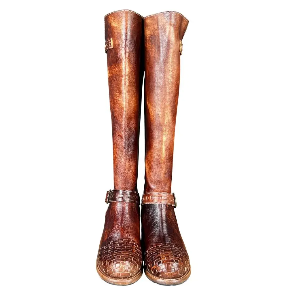 NWOT Bed Stu Women’s Blackburn Brown Leather Woven Toe Riding Boot Size US 7.5